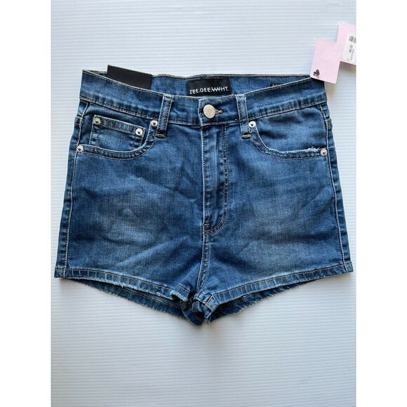 Nasty Gal Zee Gee Womens Blue Denim Why Ribwarmer 5 Pockets Mini Shorts Size 27 - Picture 2 of 12